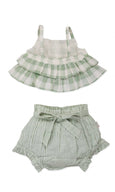 Two Piece Sage Checks Top & Striped Short Set - Yo Baby