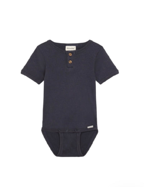 Minymo - Button detail Onesie in Gray/Navy