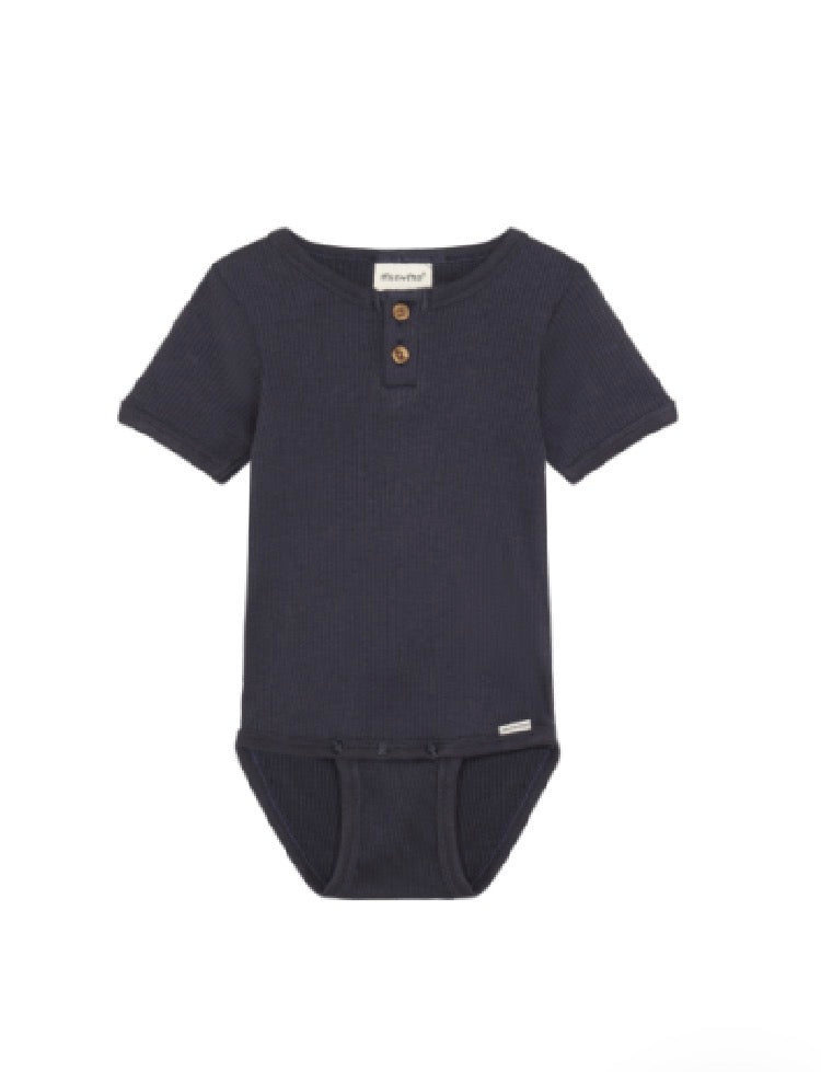 Minymo - Button detail Onesie in Gray/Navy