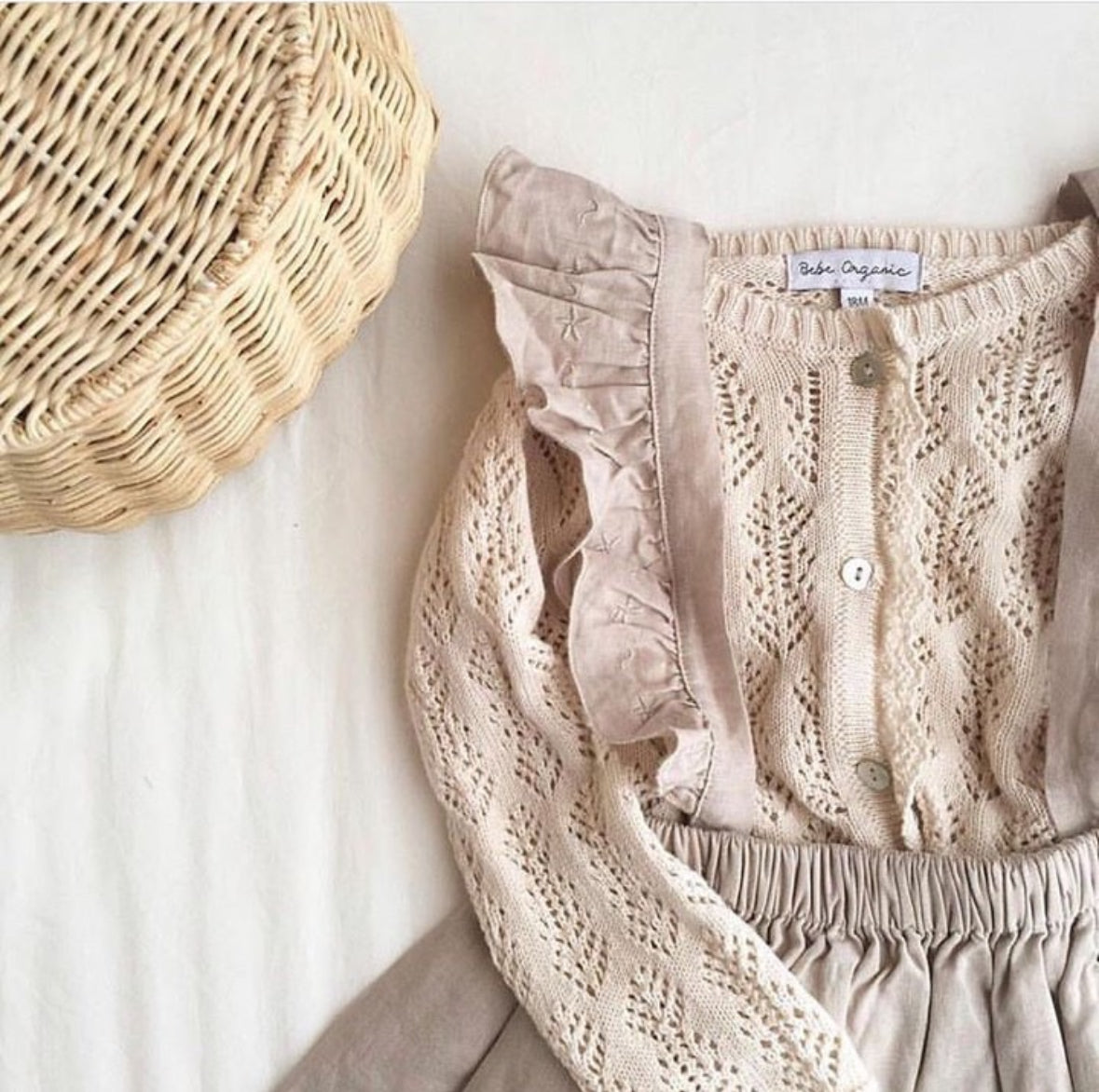 Bebe Organic - Ruffle Lacey cardigan in cream