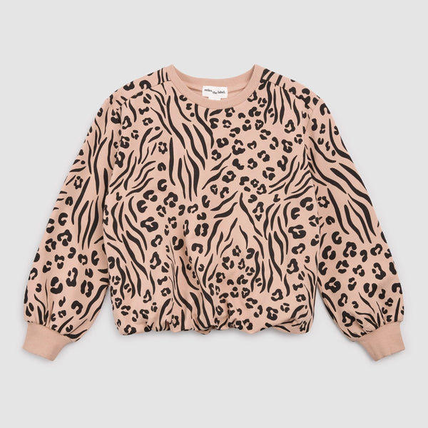 Miles the Label - Spots and Stripes Print on Tan Fleece Sweatshirt