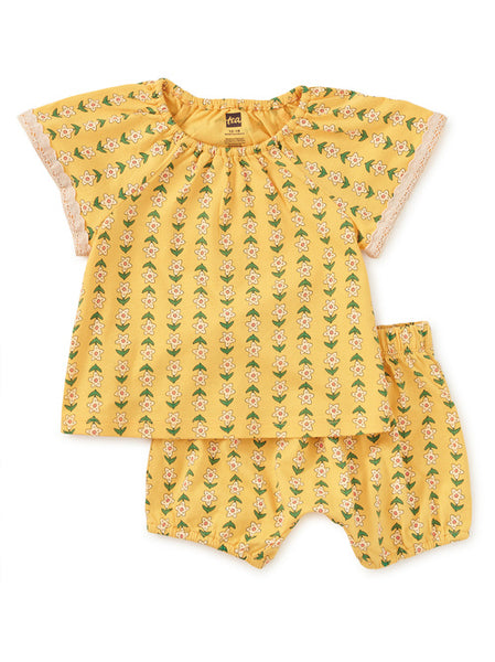 Tea Collection - Crochet Trim Baby Set - Vintage Floral Tile