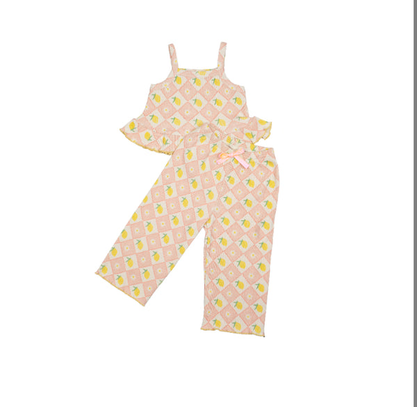 Wild Wawa - Rib Wide Leg Pant Set - Lemon Twist