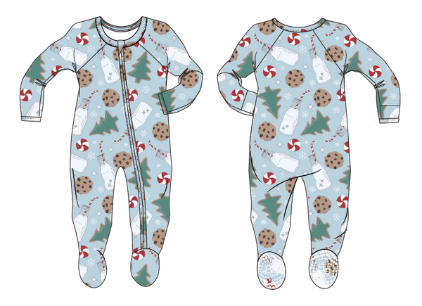 Sweet Bamboo - Santa’s Cookies Blue - Zipper Footie -