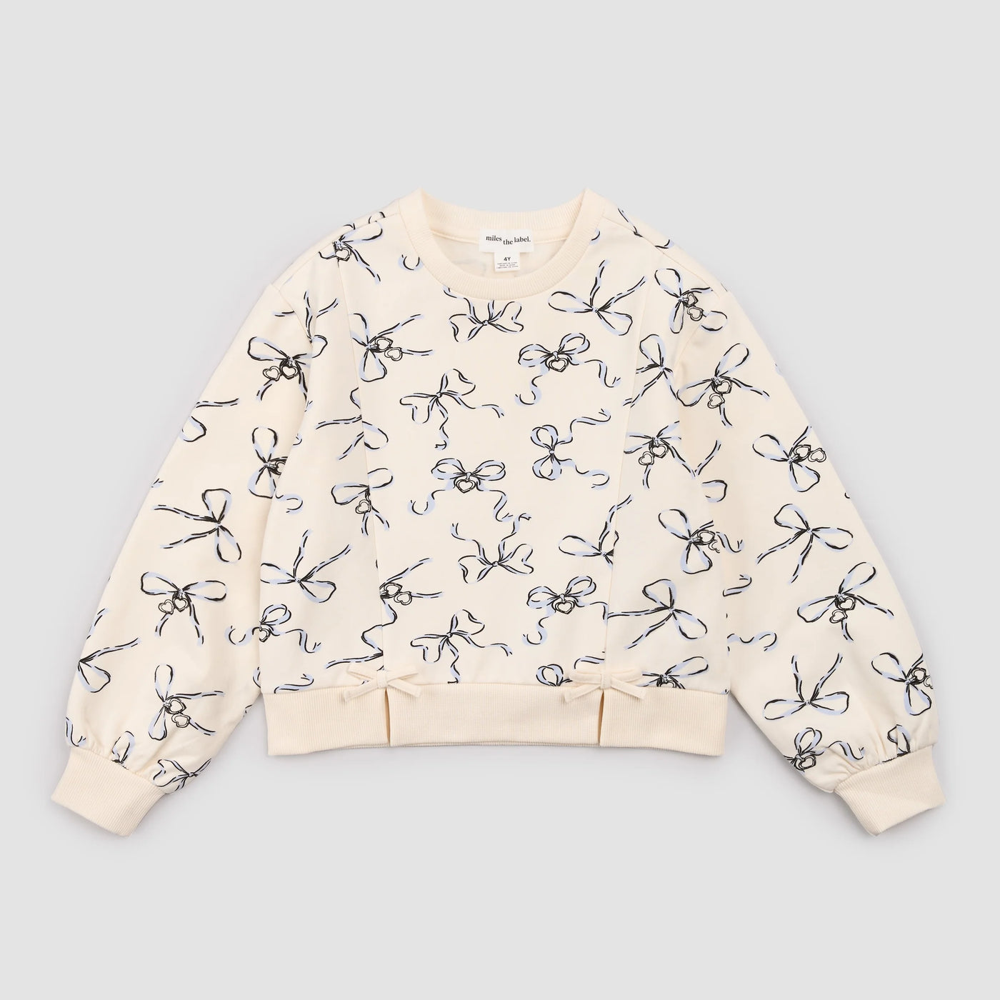 Miles the Label - Bow Print on Ivory Girl's Sweatshirt