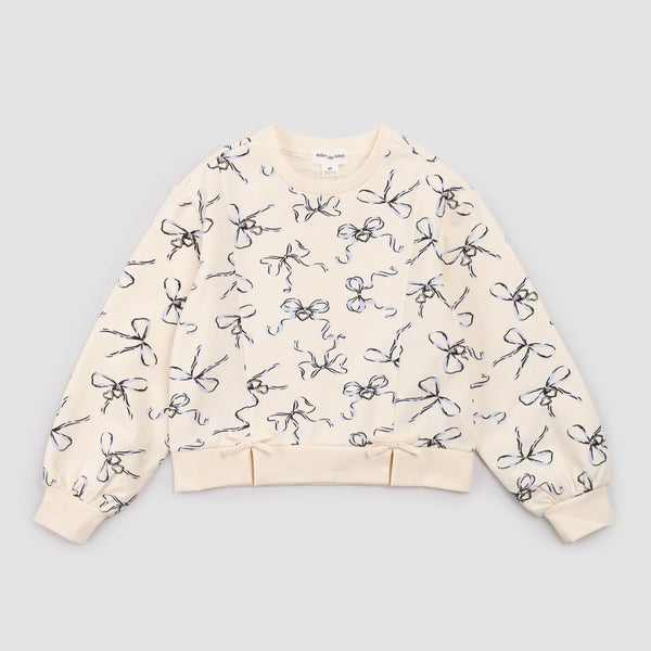 Miles the Label - Bow Print on Ivory Girl's Sweatshirt