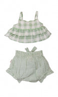 Two Piece Sage Checks Top & Striped Short Set - Yo Baby