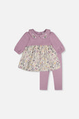 Deux Par Deux | Organic Cotton Dress & Legging Set - Beige With Heart