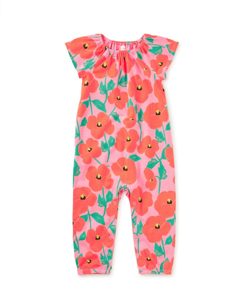 Tea Collection - Tulip Sleeve Baby Romper - Poppy Poppies