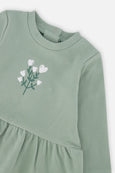 Deux Par Deux | Organic Cotton Peplum & Legging Set - Green & Beige Heart
