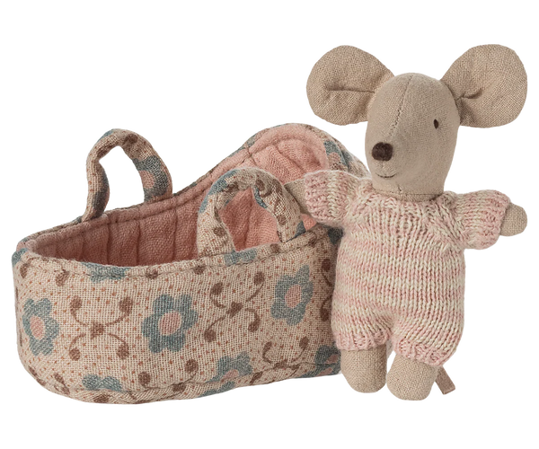 Maileg - Baby Mouse in Carrycot, Rose
