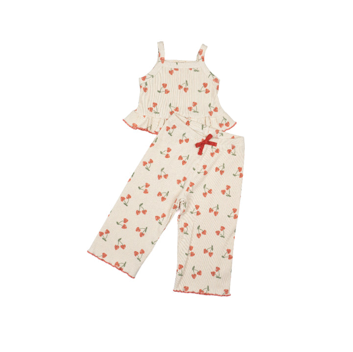 Wild Wawa - Rib Wide Leg Pant Set - Cherry Crush