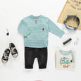 Souris Mini - Blue-Green Striped Long Sleeve Baby Henley