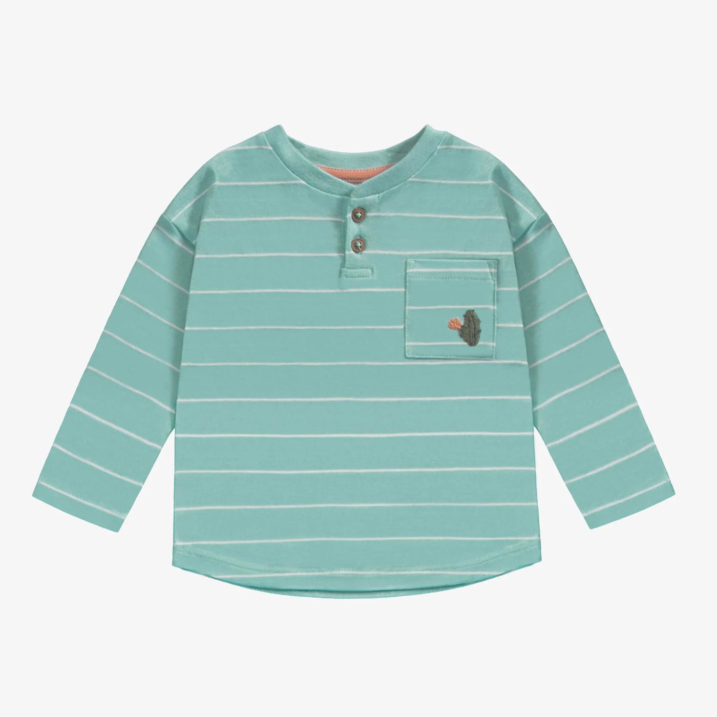 Souris Mini - Blue-Green Striped Long Sleeve Baby Henley