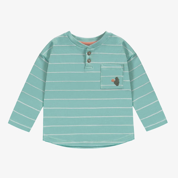 Souris Mini - Blue-Green Striped Long Sleeve Baby Henley