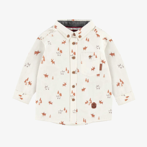 Souris Mini - Cream Button Down Reindeer Print Baby Shirt