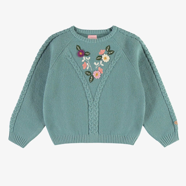 Souris Mini - Ash Blue Knit Sweater With Embroidery