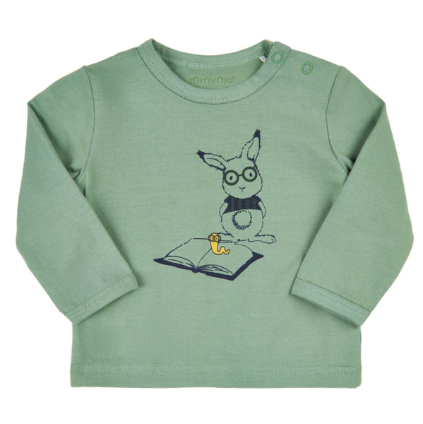 Minymo - Organic Cotton Bunny Bookworm Long Sleeve T-Shirt - Green Bay