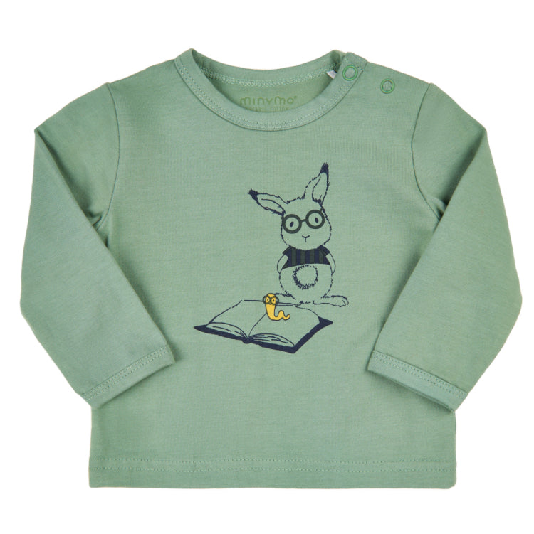 Minymo - Organic Cotton Bunny Bookworm Long Sleeve T-Shirt - Green Bay