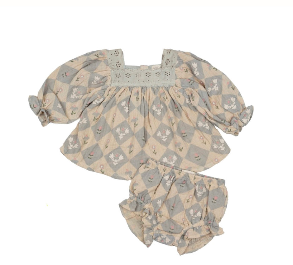 Wild Wawa - Ceil Two Piece Set in Patchwork Floral Dusted Blue