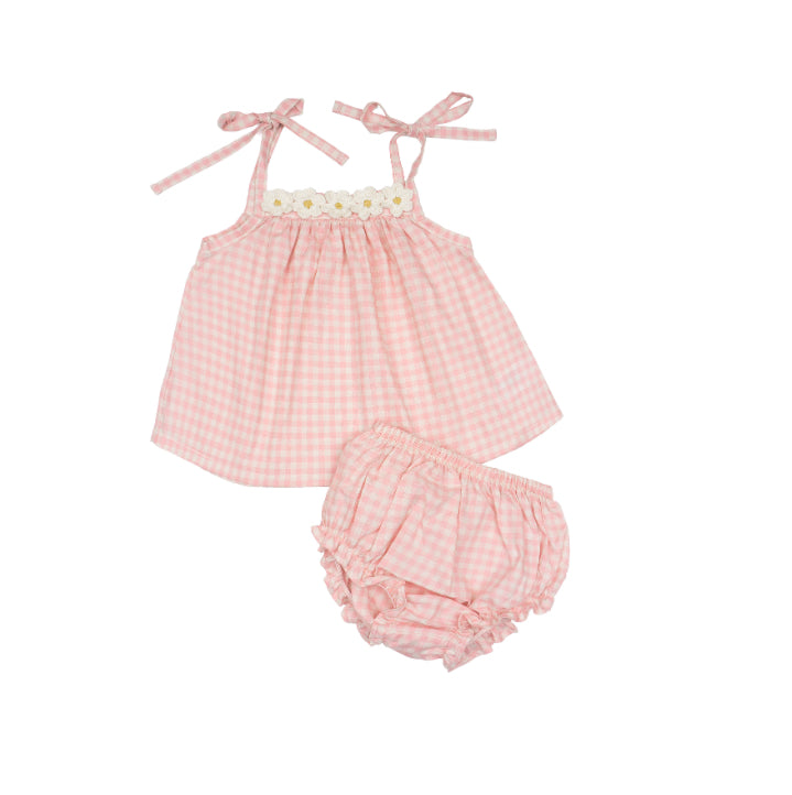 Wild Wawa - Crochet Daisy Two Piece Set in Pink Gingham