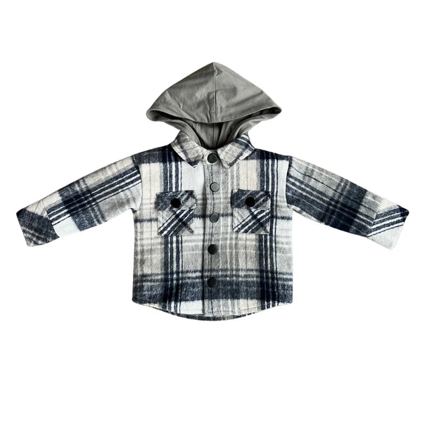 Babysprouts - Hooded Shacket in Blue Grey Flannel