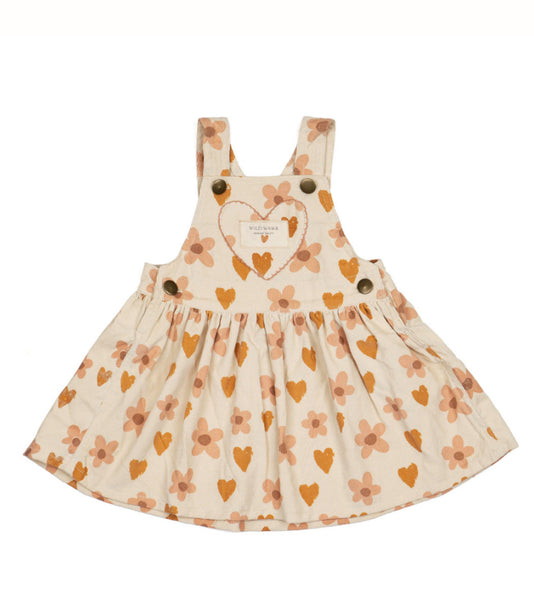 Wild Wawa - Heart Pocket Overall Dress in Desert Rose Hearts