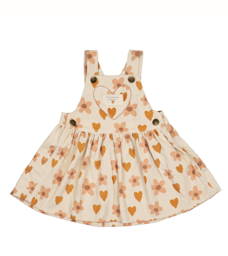 Wild Wawa - Heart Pocket Overall Dress in Desert Rose Hearts