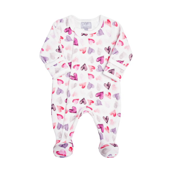 Coccoli - Velour Pink Heart Print Zippy Pajamas