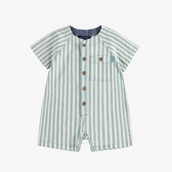 Souris Mini - Blue & Cream Short Sleeved One-Piece w/ Stripes