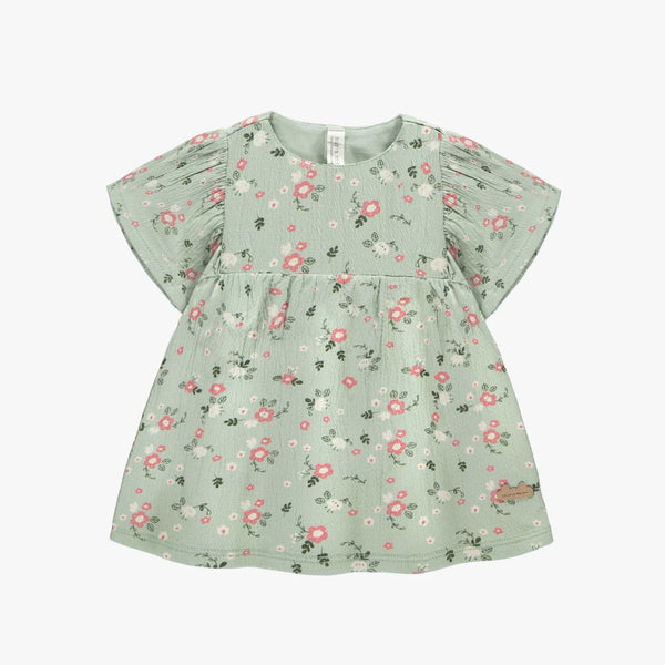 Souris Mini - Green Knitted Dress with Flower Print and Bloomers