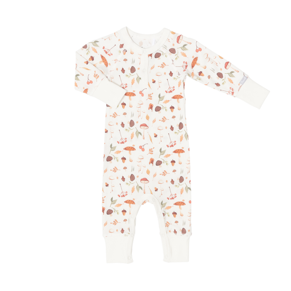 Coccoli - Baby Modal Zipper Footie - Mushrooms on Cream