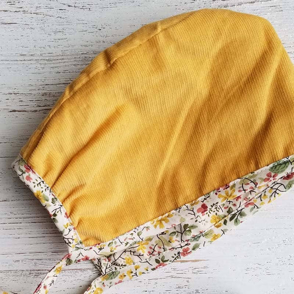 Mali Wear - Baby bonnet cotton reversible mustard floral infant hat