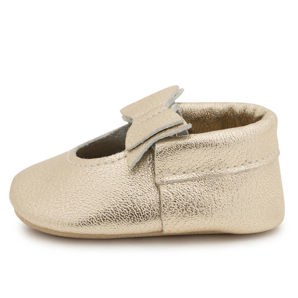 BirdRock Baby - Gold Bow Moccasins - Genuine Leather