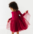 Bird & Bean® - Girls Velvet Heart Holiday Tulle Dress - Ruby