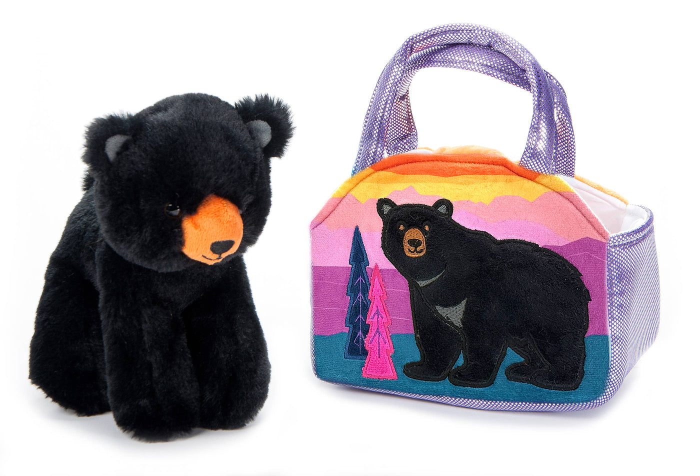 The Petting Zoo - Plush Animal Set with Purse -  9" Black Bear