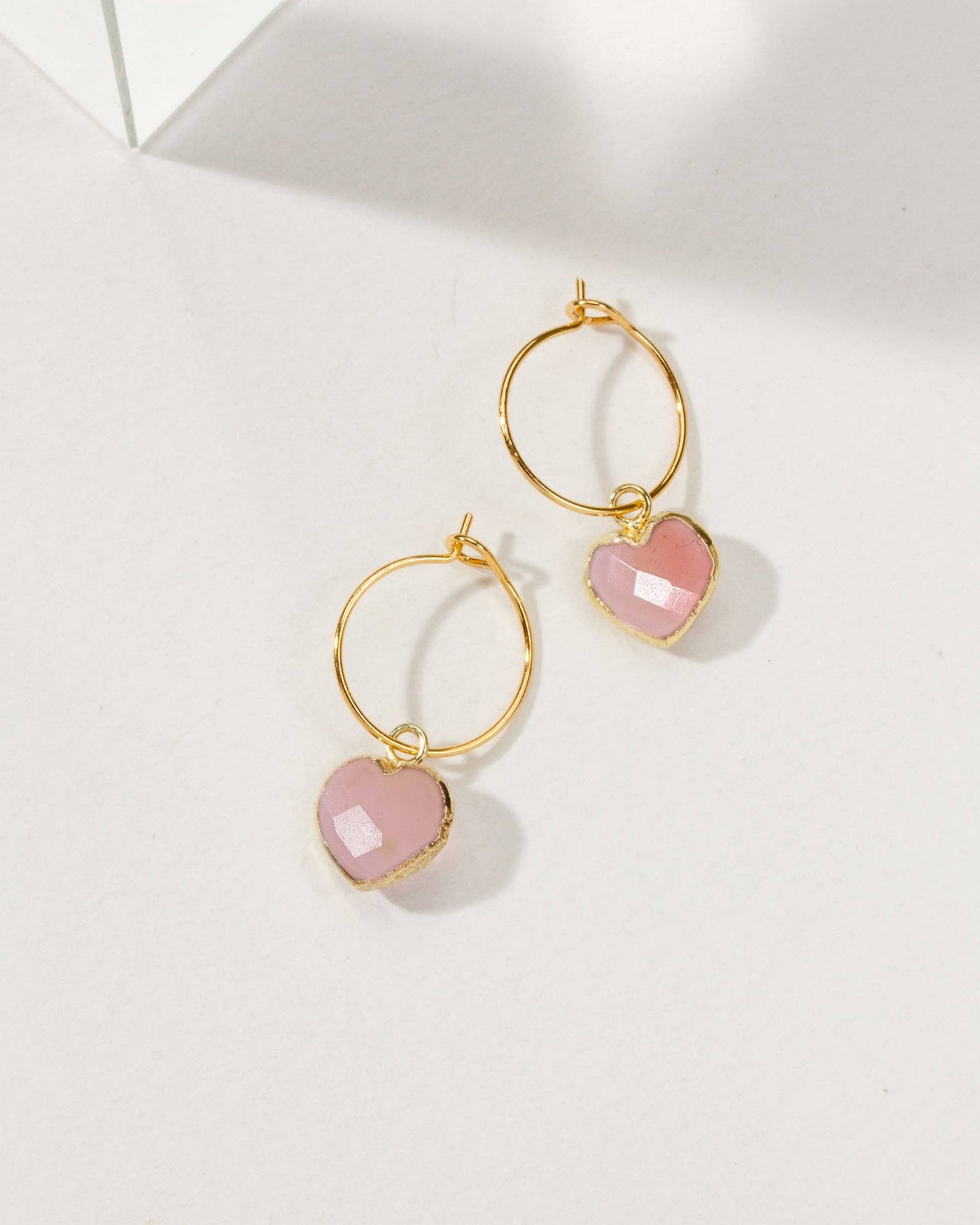Luna Norte Heart Mini Hoop Earrings - Pink Opal
