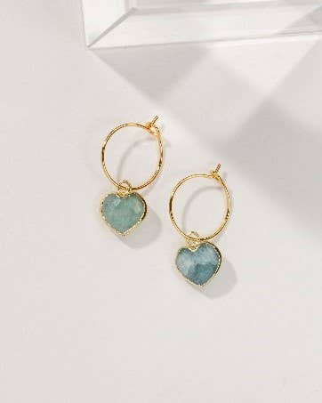 Luna Norte - Conversation Heart Mini Hoop Earrings- Aquamarine