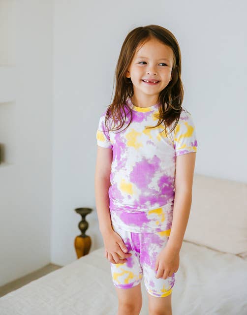 Vaenait Baby - Tie Dyeing Gold Purple Short Sleeve PJs