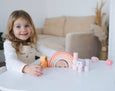 Spirit 'N Sprout - Pink Animal Stacking Set - 21 Pieces included with Storage Bag - Wooden Rainbow Stacker Gift for Girls