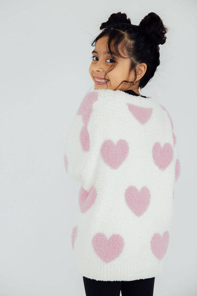 Mila & Rose - Coconut/Light Pink Heart Cozy Cardigan