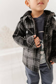 Babysprouts | Kid's Hooded Shacket - Charcoal Plaid