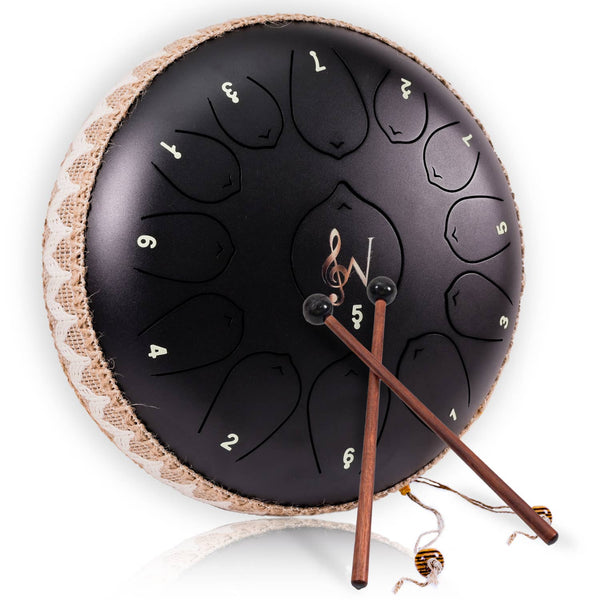 Wise Harmony Black Steel Tongue Drum 12 Inch 13 Notes: Black