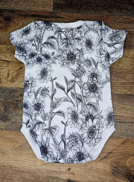 Small Blessings Design - Black and White Sunflower Bodysuit, Baby one-piece
