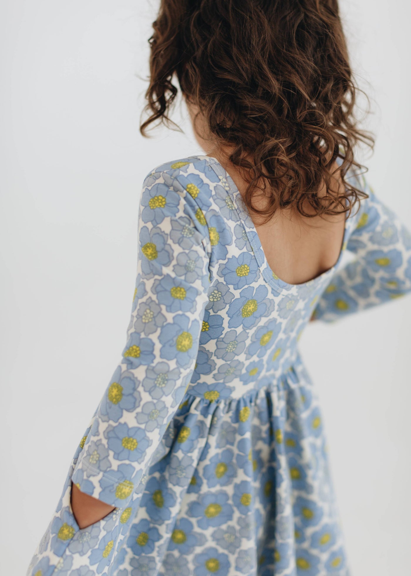 Good Apples Kids - 3/4 Sleeve Twirl Dress in Periwinkle Meadow
