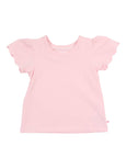 RuffleButts + RuggedButts - Girls Pink Knit Short Sleeve Scallop Tee
