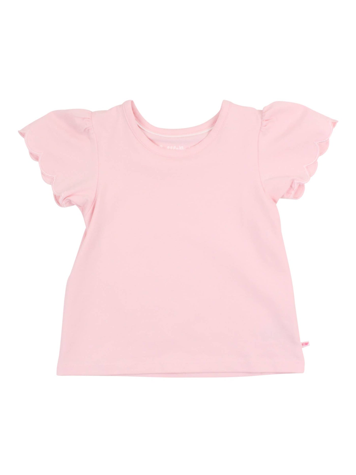 RuffleButts + RuggedButts - Girls Pink Knit Short Sleeve Scallop Tee