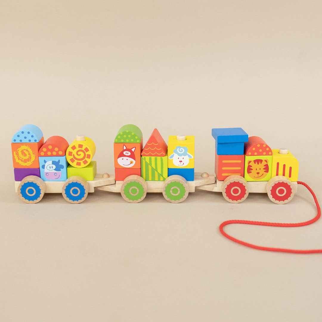 Spirit 'N Sprout - Farm Wooden Train Set for Kids - Pull Along Stacking Train