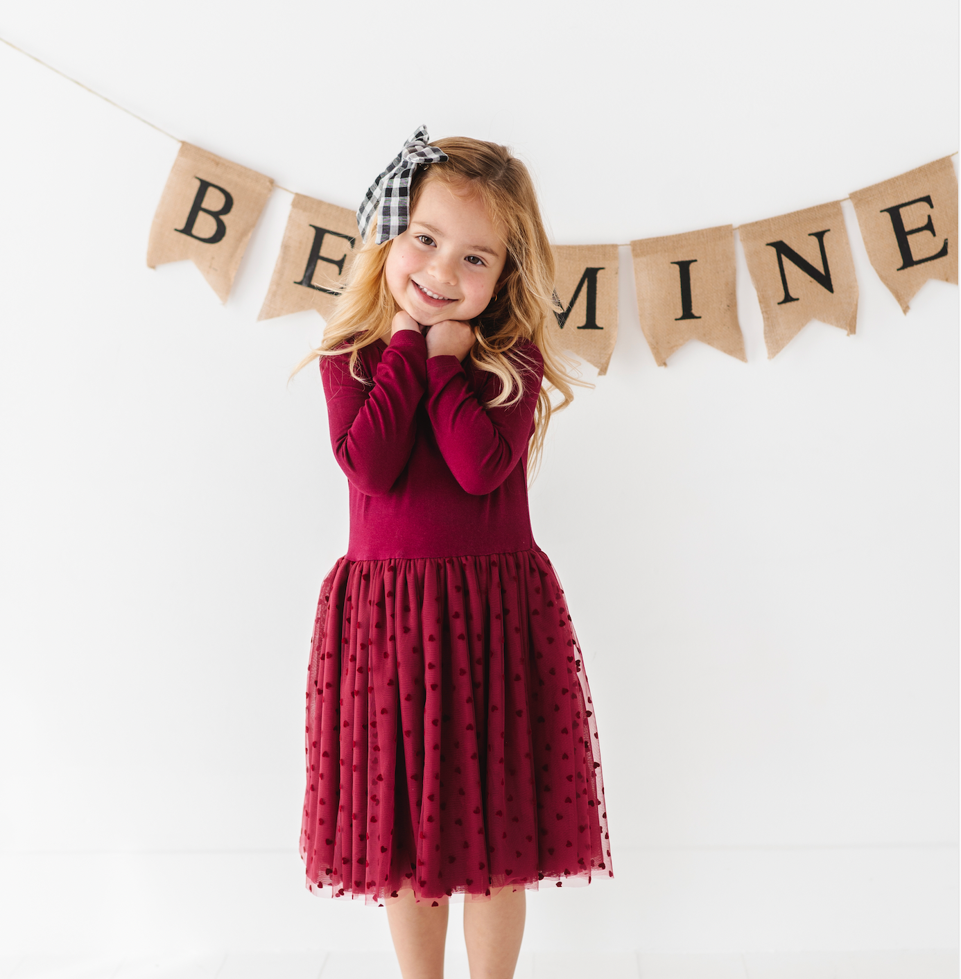 Bird & Bean® - Girls Velvet Heart Holiday Tulle Dress - Ruby