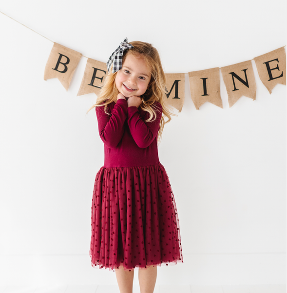 Bird & Bean® - Girls Velvet Heart Holiday Tulle Dress - Ruby